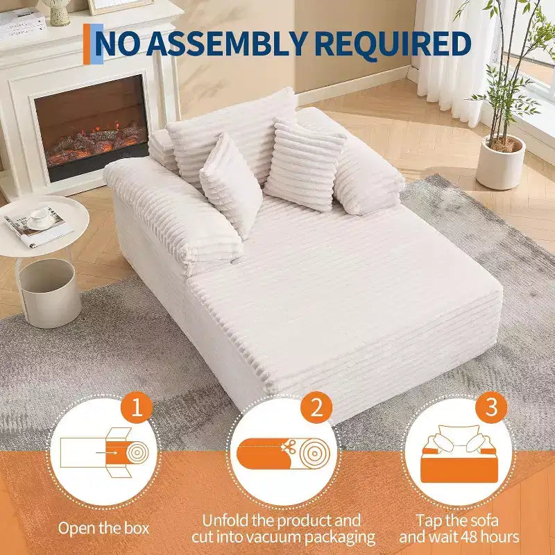 Divano Letto Chaise Longue Oversize, Divano Letto in Velluto a Coste con Cuscini e Braccioli Larghi per Soggiorno, Camera da Letto, Sala Cinema