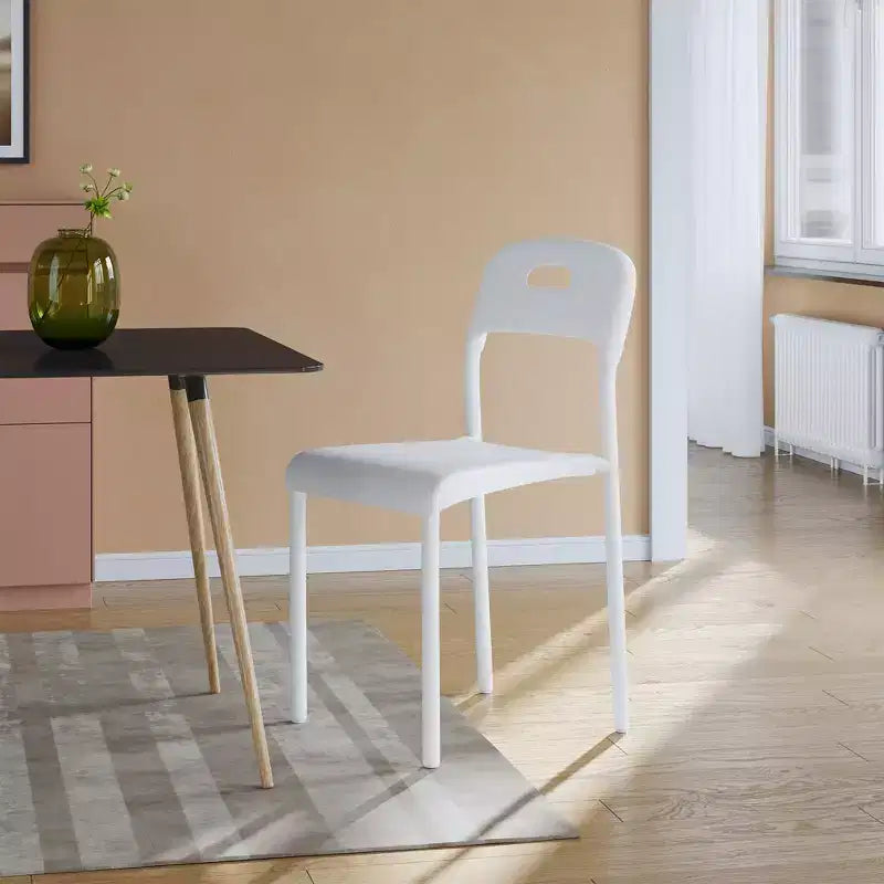 Sedie da pranzo, Sedie da cucina impilabili, Sedia da pranzo in plastica con gambe in metallo, Impermeabile e antimacchia, Per interni ed esterni, Bianco