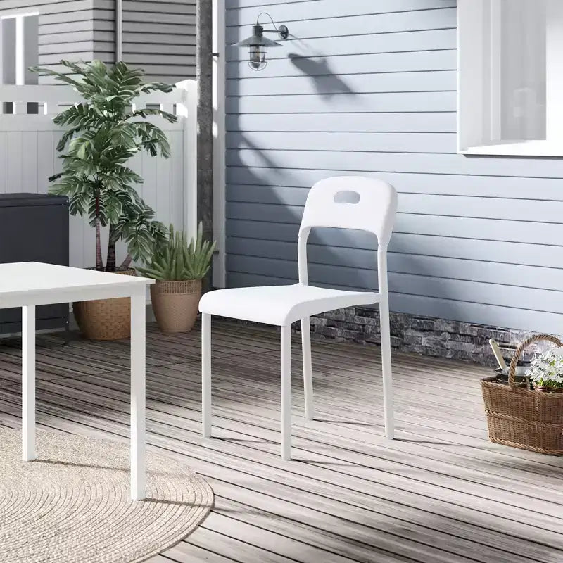Sedie da pranzo, Sedie da cucina impilabili, Sedia da pranzo in plastica con gambe in metallo, Impermeabile e antimacchia, Per interni ed esterni, Bianco