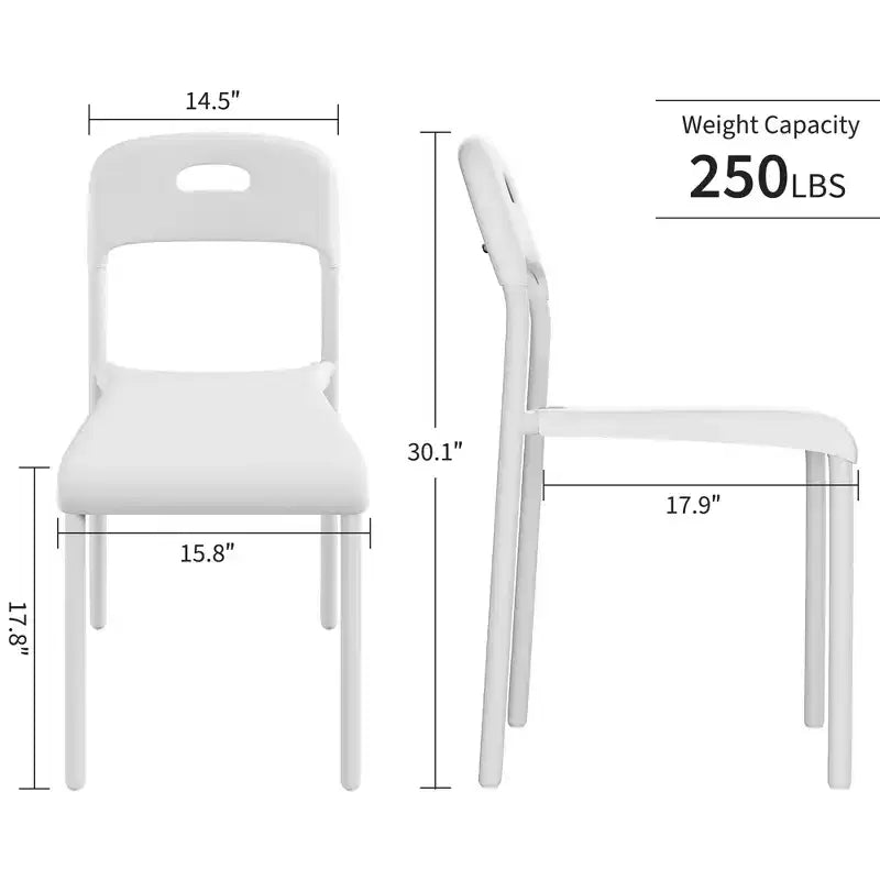 Sedie da pranzo, Sedie da cucina impilabili, Sedia da pranzo in plastica con gambe in metallo, Impermeabile e antimacchia, Per interni ed esterni, Bianco