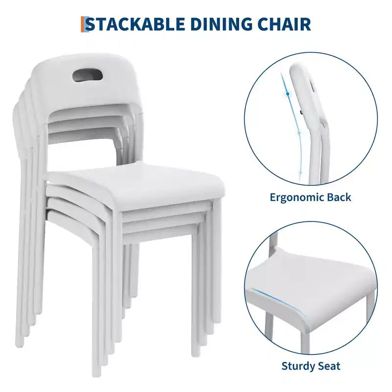 Sedie da pranzo, Sedie da cucina impilabili, Sedia da pranzo in plastica con gambe in metallo, Impermeabile e antimacchia, Per interni ed esterni, Bianco