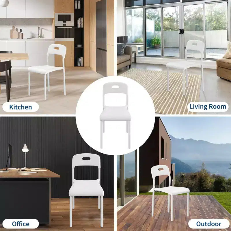 Sedie da pranzo, Sedie da cucina impilabili, Sedia da pranzo in plastica con gambe in metallo, Impermeabile e antimacchia, Per interni ed esterni, Bianco