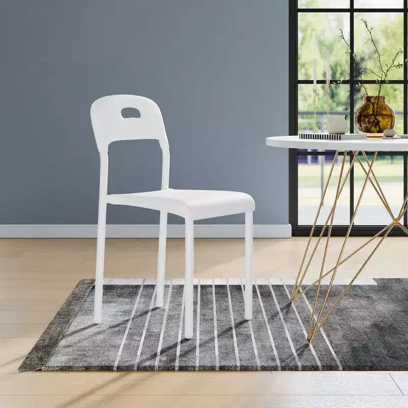 Sedie da pranzo, Sedie da cucina impilabili, Sedia da pranzo in plastica con gambe in metallo, Impermeabile e antimacchia, Per interni ed esterni, Bianco
