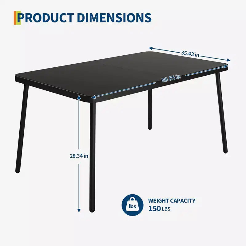 Set da pranzo da esterni 7 pezzi, tavolo con struttura in ferro 59x35 con piano in vetro temperato nero, 6 sedie in vimini PE resistenti alle intemperie con cuscini grigi