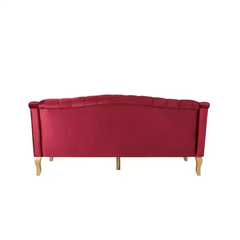Divano Whisen in velluto stile Mid-Century Modern a 3 posti con bottoni trapuntati e gambe curve in legno