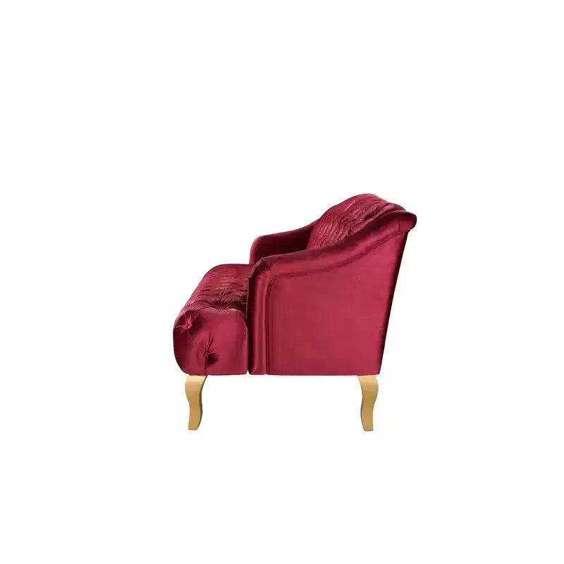 Divano Whisen in velluto stile Mid-Century Modern a 3 posti con bottoni trapuntati e gambe curve in legno