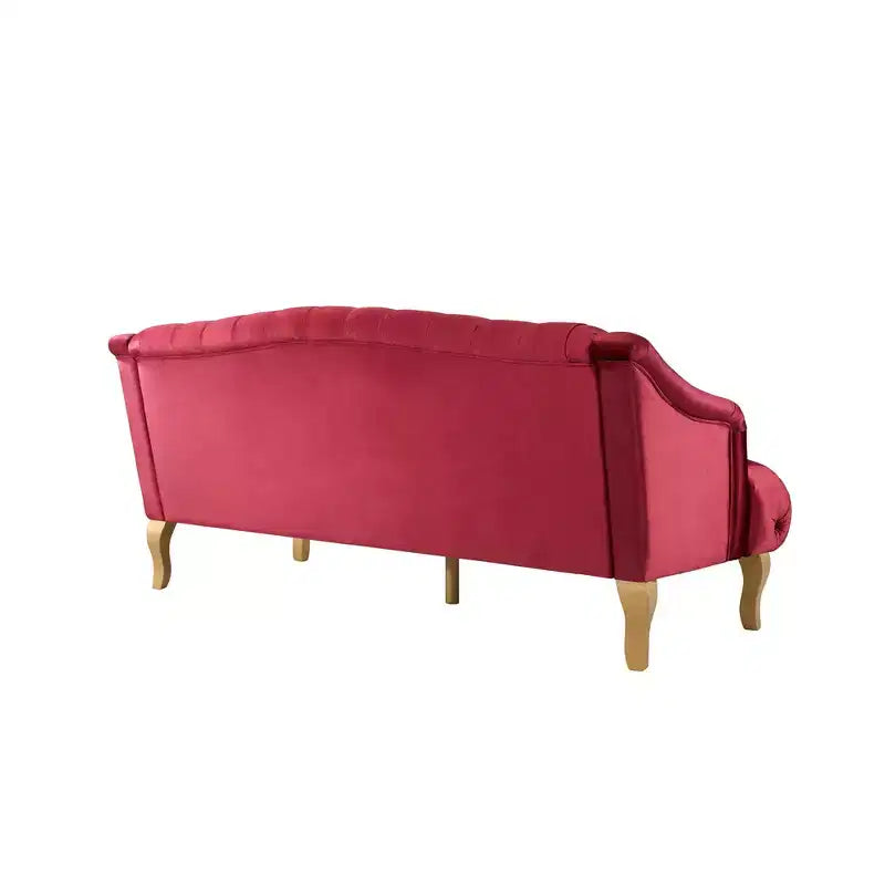 Divano Whisen in velluto stile Mid-Century Modern a 3 posti con bottoni trapuntati e gambe curve in legno