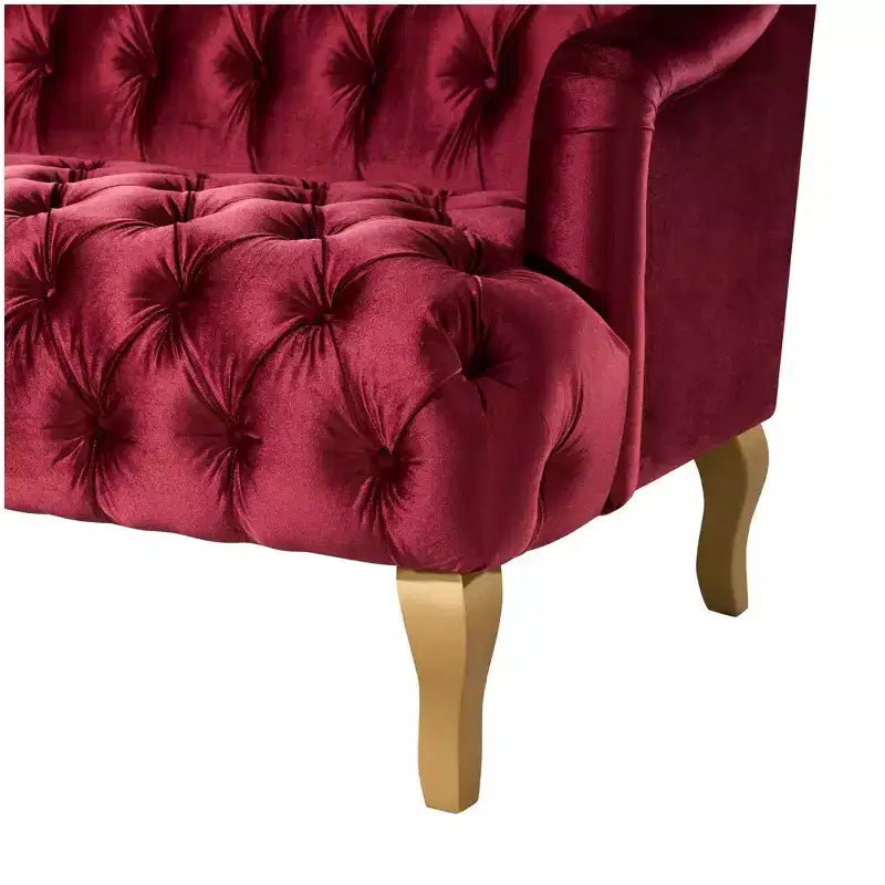 Divano Whisen in velluto stile Mid-Century Modern a 3 posti con bottoni trapuntati e gambe curve in legno