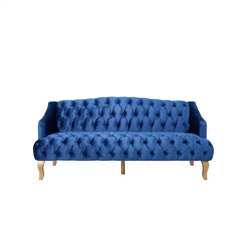 Divano Whisen in velluto stile Mid-Century Modern a 3 posti con bottoni trapuntati e gambe curve in legno