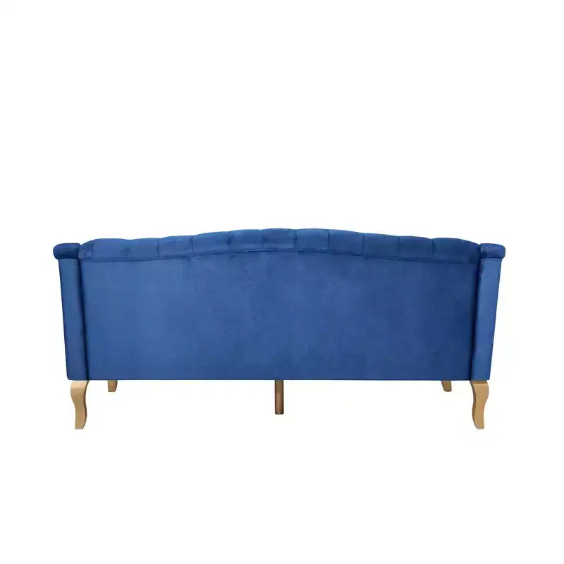 Divano Whisen in velluto stile Mid-Century Modern a 3 posti con bottoni trapuntati e gambe curve in legno