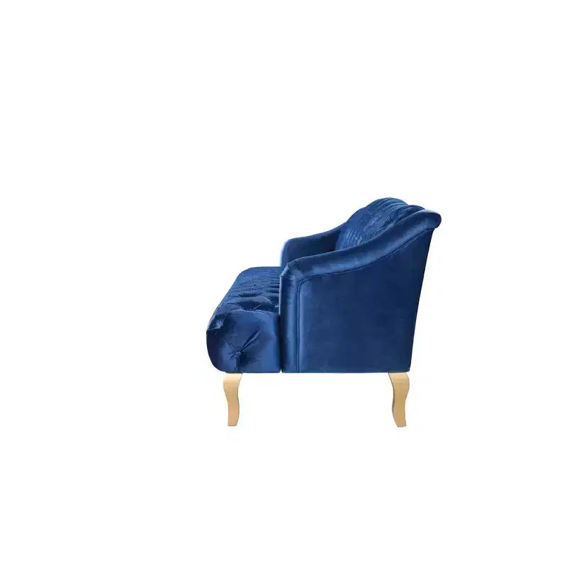 Divano Whisen in velluto stile Mid-Century Modern a 3 posti con bottoni trapuntati e gambe curve in legno