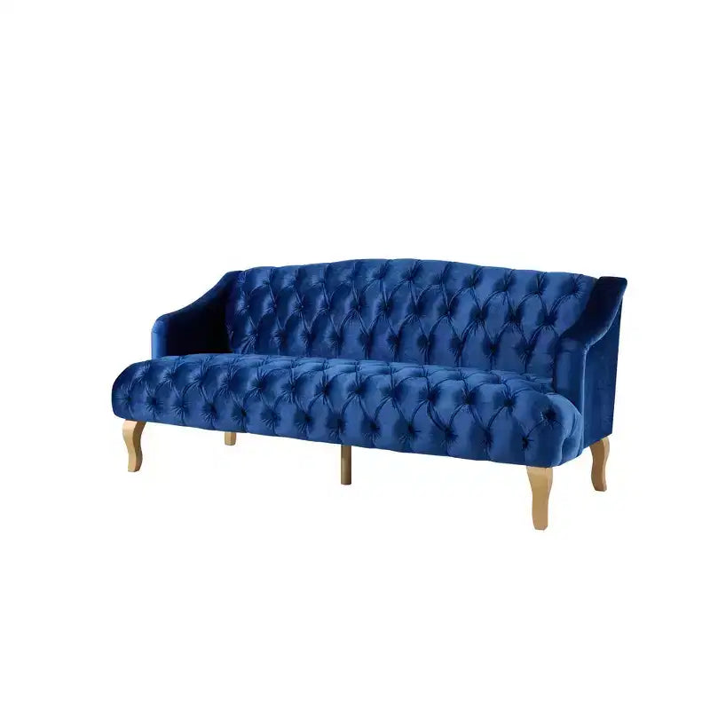 Divano Whisen in velluto stile Mid-Century Modern a 3 posti con bottoni trapuntati e gambe curve in legno