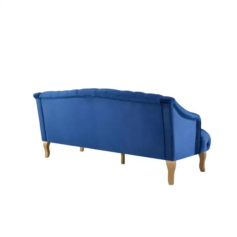Divano Whisen in velluto stile Mid-Century Modern a 3 posti con bottoni trapuntati e gambe curve in legno
