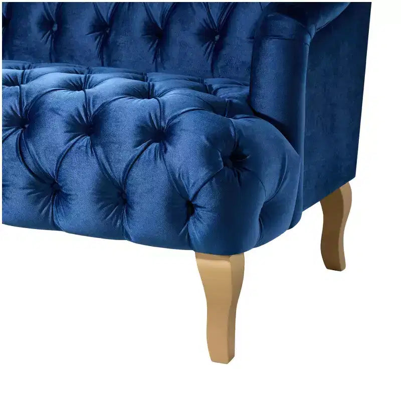 Divano Whisen in velluto stile Mid-Century Modern a 3 posti con bottoni trapuntati e gambe curve in legno