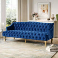 Whisen Mid-Century Modern Velvet Sofa Button Tufted 3-Seater Couch with Curved Wood Legs
