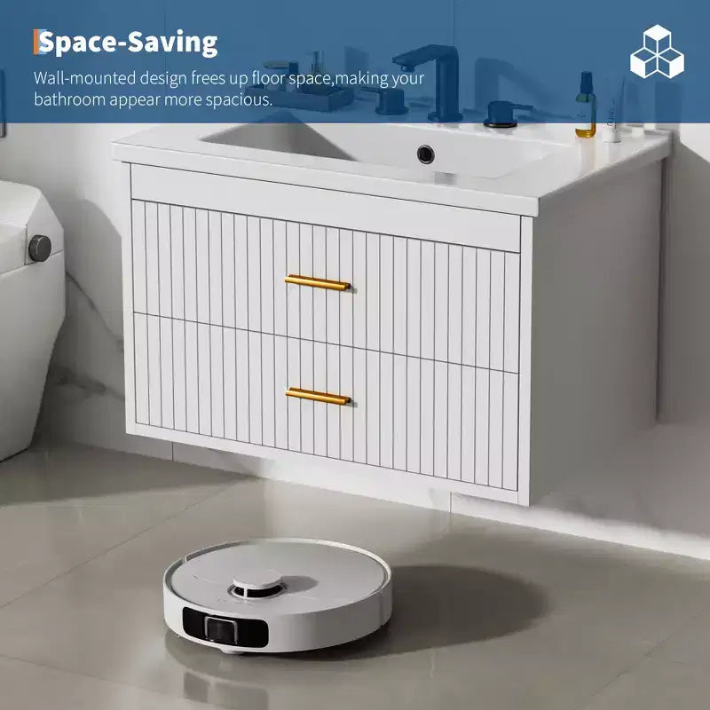 Mobile Bagno Sospeso 60/75 cm con Lavabo Mobiletto a Parete 2 Cassetti per Bagno