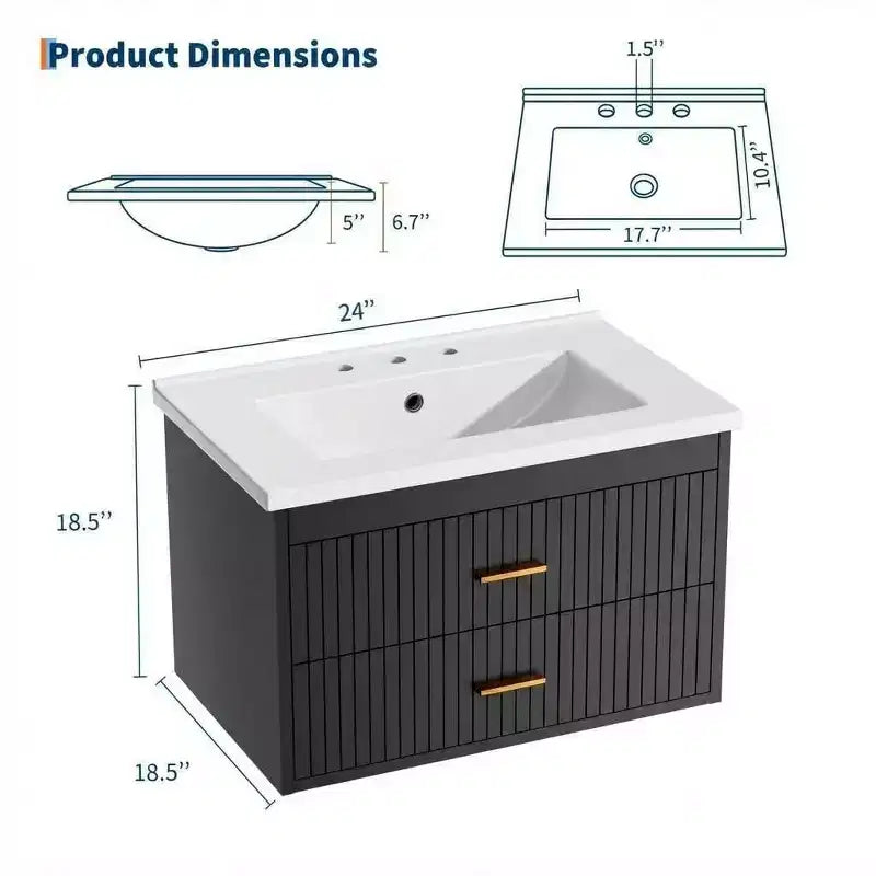 Mobile Bagno Sospeso 60/75 cm con Lavabo Mobiletto a Parete 2 Cassetti per Bagno
