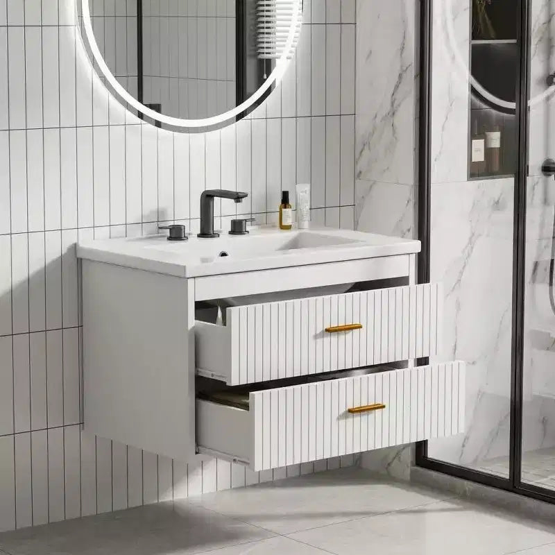 Mobile Bagno Sospeso 60/75 cm con Lavabo Mobiletto a Parete 2 Cassetti per Bagno