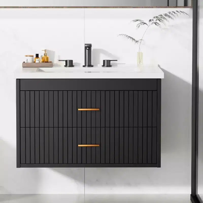 Mobile Bagno Sospeso 60/75 cm con Lavabo Mobiletto a Parete 2 Cassetti per Bagno