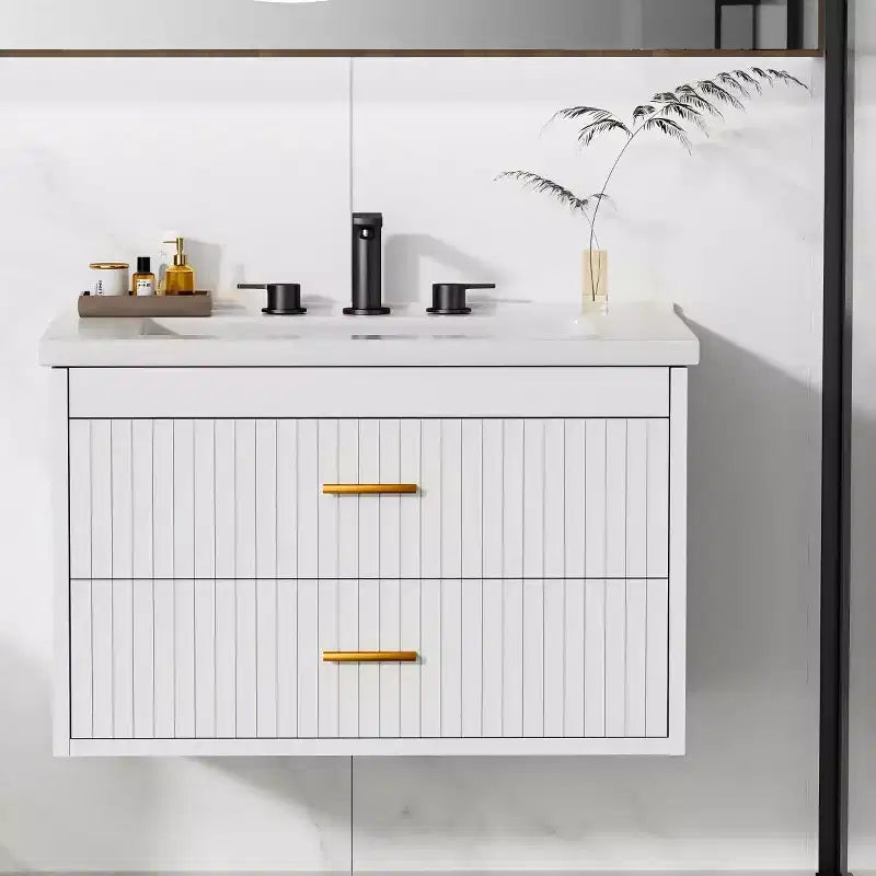 Mobile Bagno Sospeso 60/75 cm con Lavabo Mobiletto a Parete 2 Cassetti per Bagno