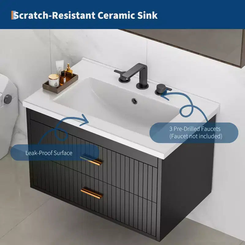 Mobile Bagno Sospeso 60/75 cm con Lavabo Mobiletto a Parete 2 Cassetti per Bagno
