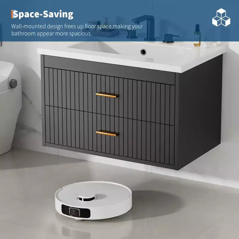 Mobile Bagno Sospeso 60/75 cm con Lavabo Mobiletto a Parete 2 Cassetti per Bagno
