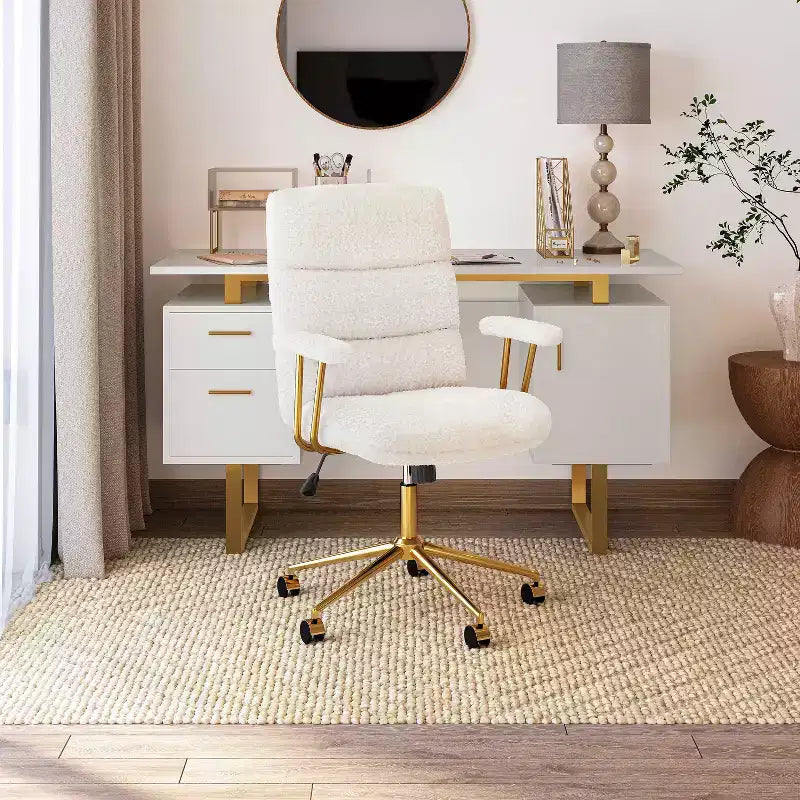 GDFStudio Lucy Modern Adjustable Height Textured Boucle Upholstered Gold Swivel Office Chair