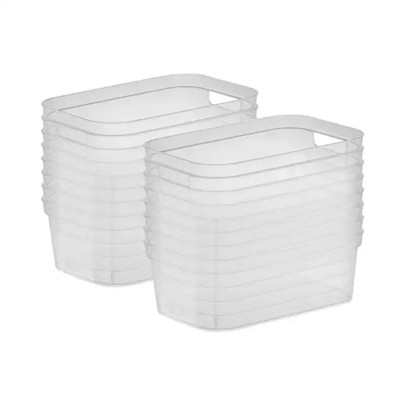 Sterilite 4.25 x 8 x 12.25 Inch Small Modern Storage Bin w/ Comfortable Carry Through Handles & Banded Rim for Household Organization, Clear (16 Pack)