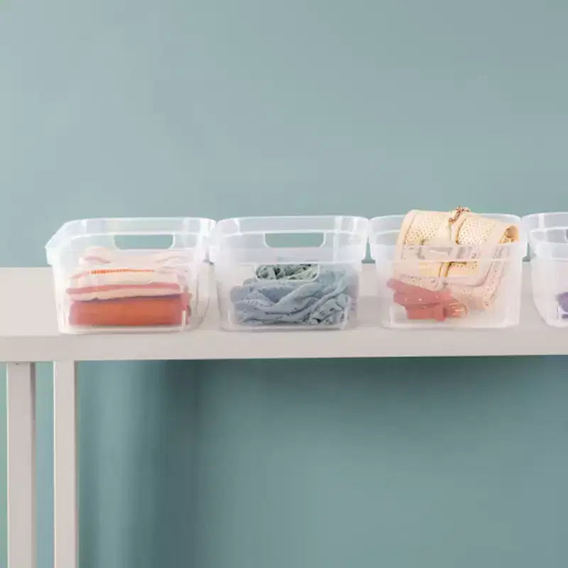 Sterilite 4,25 x 8 x 12,25 pollici piccolo contenitore moderno con comode maniglie di trasporto e bordo rinforzato per l'organizzazione domestica, trasparente (confezione da 16)