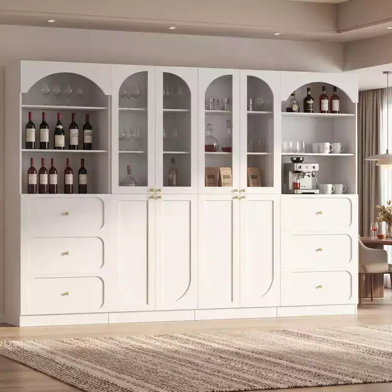 Dispensa a combinazione Besiost con ante, set di 2 librerie con ante e ripiani in vetro
