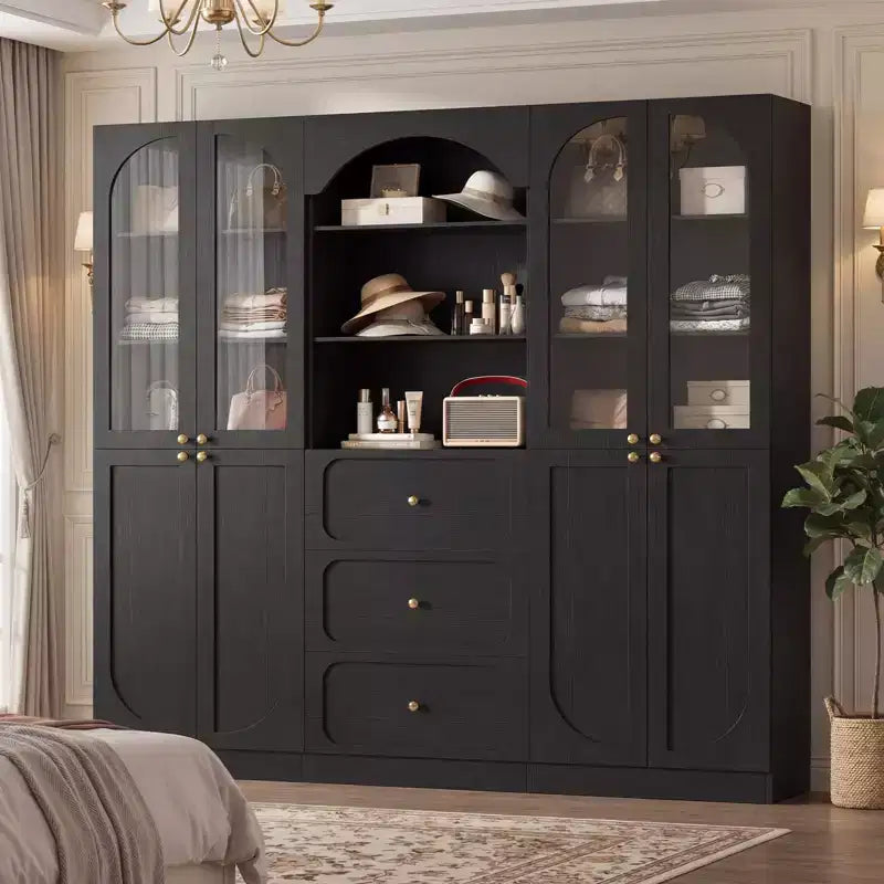 Dispensa a combinazione Besiost con ante, set di 2 librerie con ante e ripiani in vetro