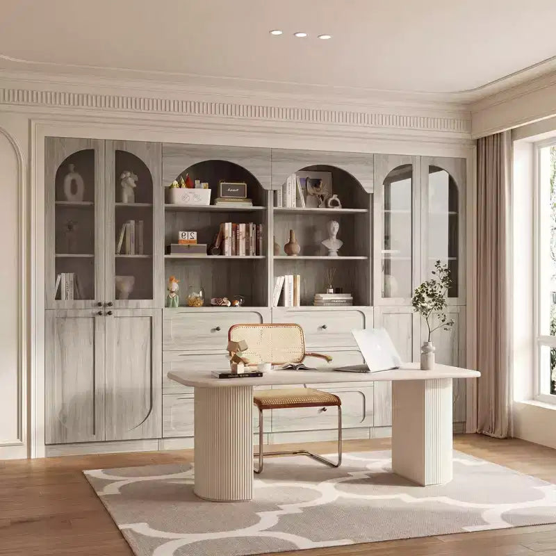 Dispensa a combinazione Besiost con ante, set di 2 librerie con ante e ripiani in vetro