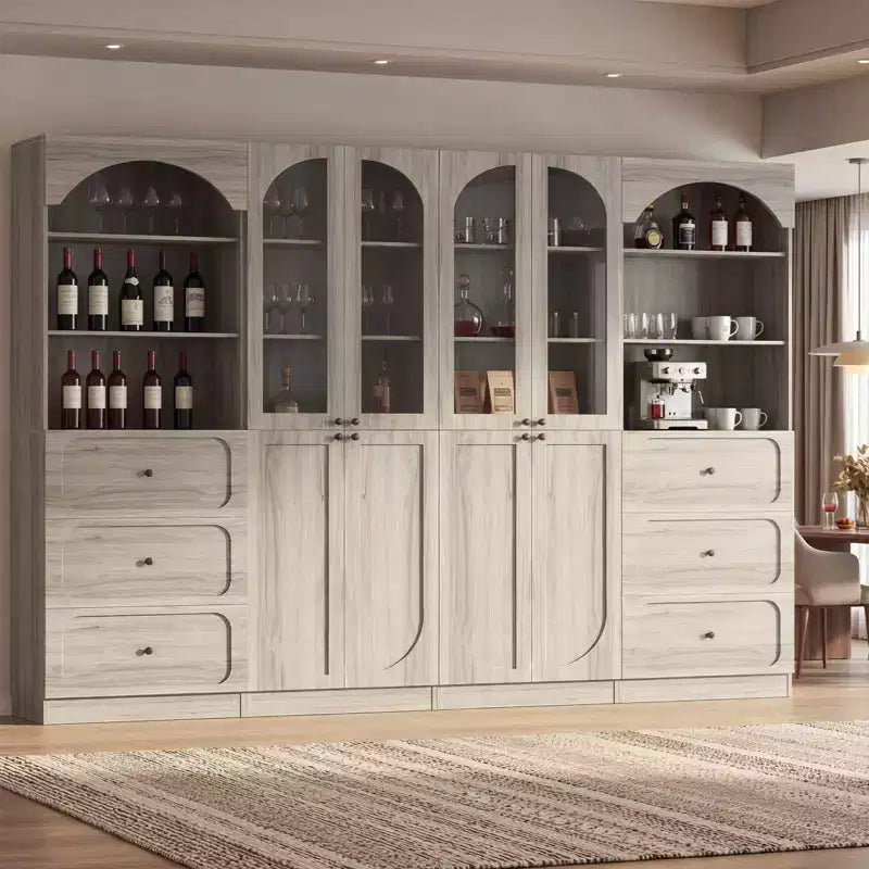 Dispensa a combinazione Besiost con ante, set di 2 librerie con ante e ripiani in vetro