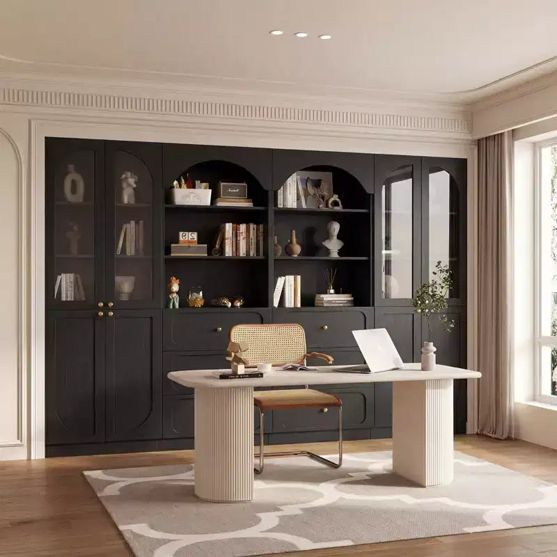 Dispensa a combinazione Besiost con ante, set di 2 librerie con ante e ripiani in vetro