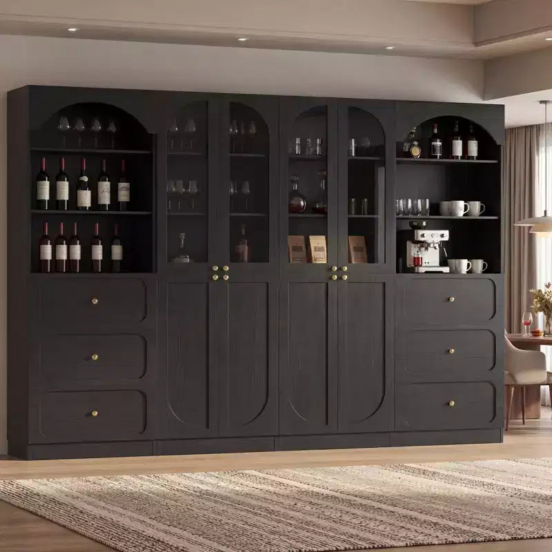Dispensa a combinazione Besiost con ante, set di 2 librerie con ante e ripiani in vetro