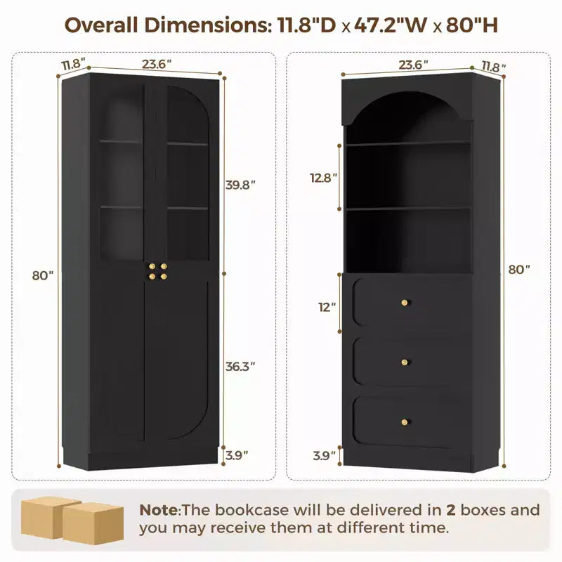 Dispensa a combinazione Besiost con ante, set di 2 librerie con ante e ripiani in vetro