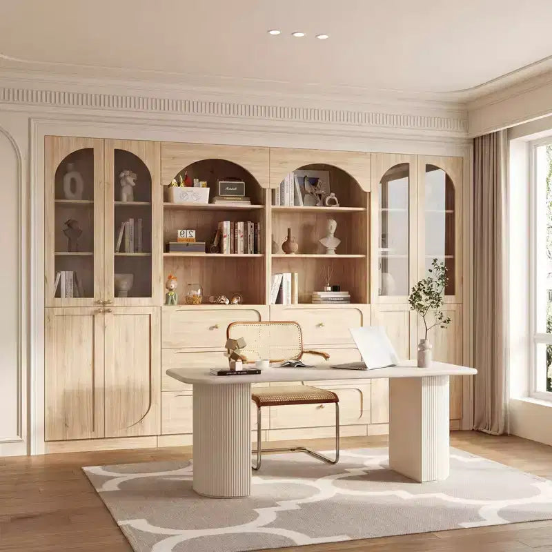 Dispensa a combinazione Besiost con ante, set di 2 librerie con ante e ripiani in vetro