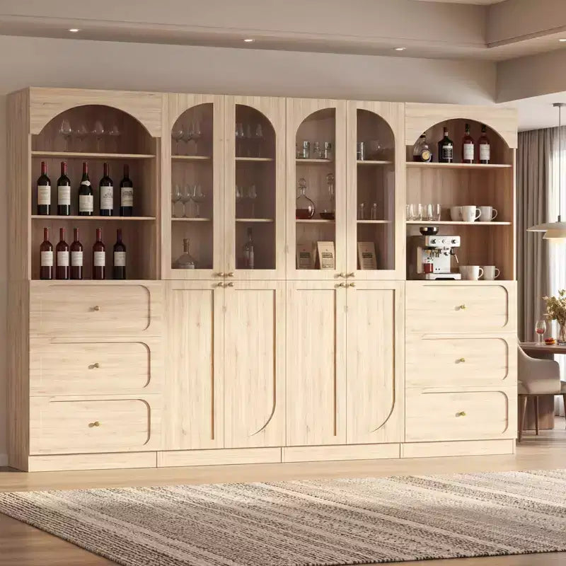 Dispensa a combinazione Besiost con ante, set di 2 librerie con ante e ripiani in vetro