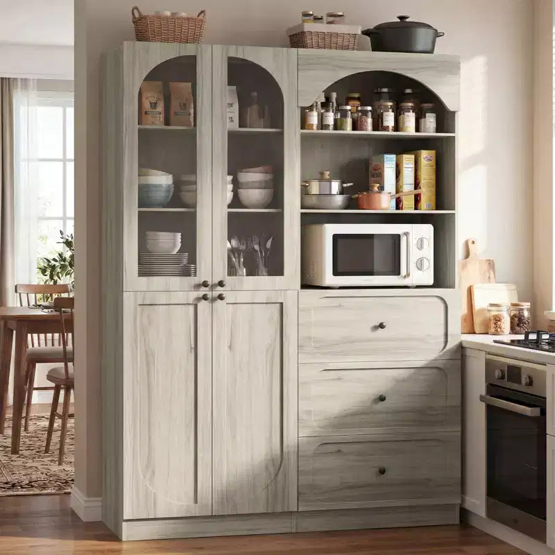 Dispensa a combinazione Besiost con ante, set di 2 librerie con ante e ripiani in vetro