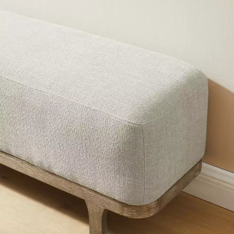 Panca fondoletto Art Leon, panca moderna imbottita in tessuto, pouf da ingresso con gambe in legno di caucciù per camera da letto, soggiorno, corridoio