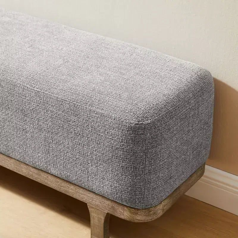 Panca fondoletto Art Leon, panca moderna imbottita in tessuto, pouf da ingresso con gambe in legno di caucciù per camera da letto, soggiorno, corridoio