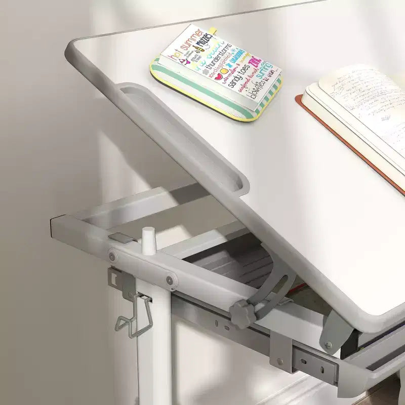Set scrivania e sedia per bambini regolabili in altezza con desktop inclinabile e cassetto Grigio