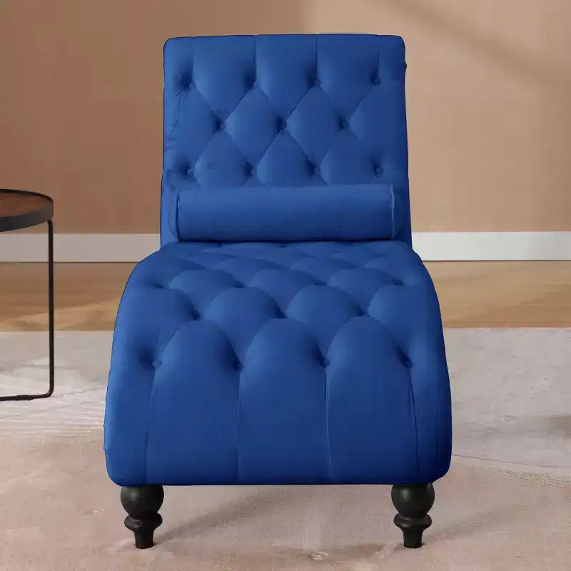 Chaise Longue Vintage in Velluto con Schienale Trapuntato e Bordi con Borchie