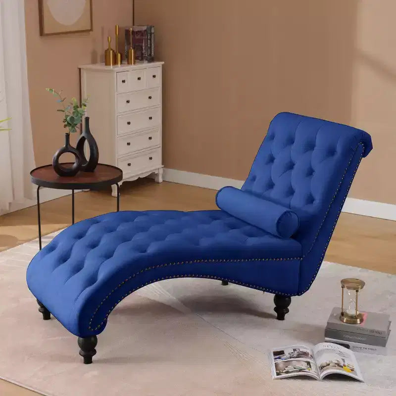 Chaise Longue Vintage in Velluto con Schienale Trapuntato e Bordi con Borchie