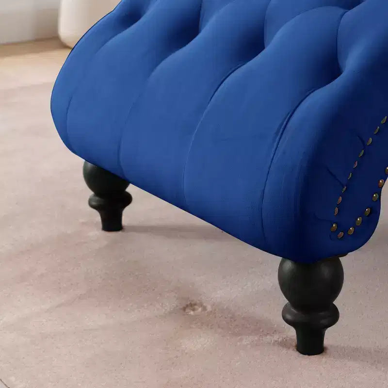 Chaise Longue Vintage in Velluto con Schienale Trapuntato e Bordi con Borchie