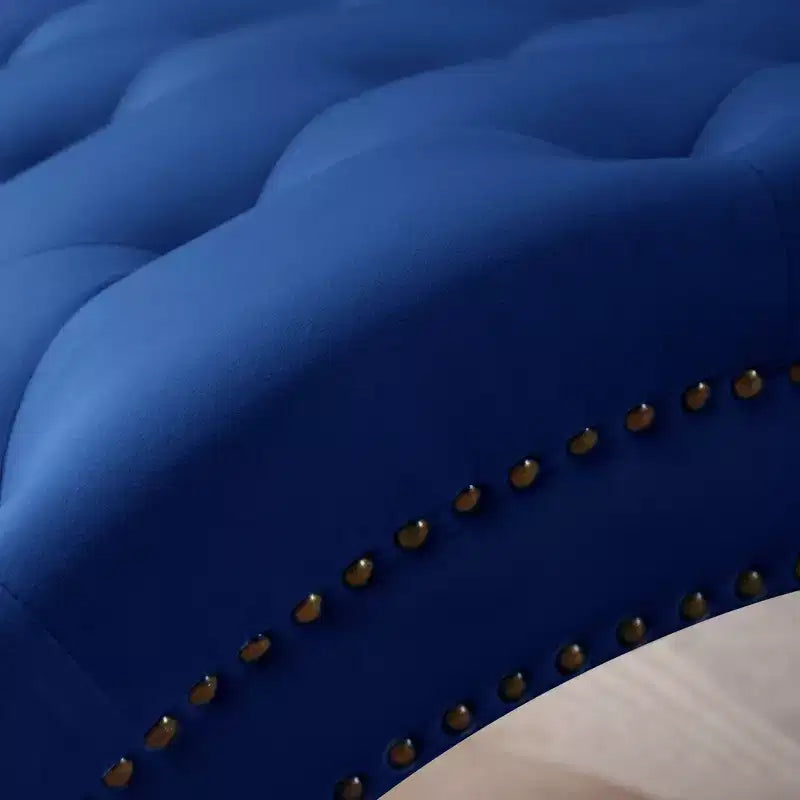 Chaise Longue Vintage in Velluto con Schienale Trapuntato e Bordi con Borchie