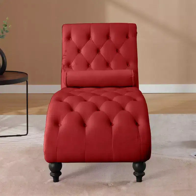 Chaise Longue Vintage in Velluto con Schienale Trapuntato e Bordi con Borchie