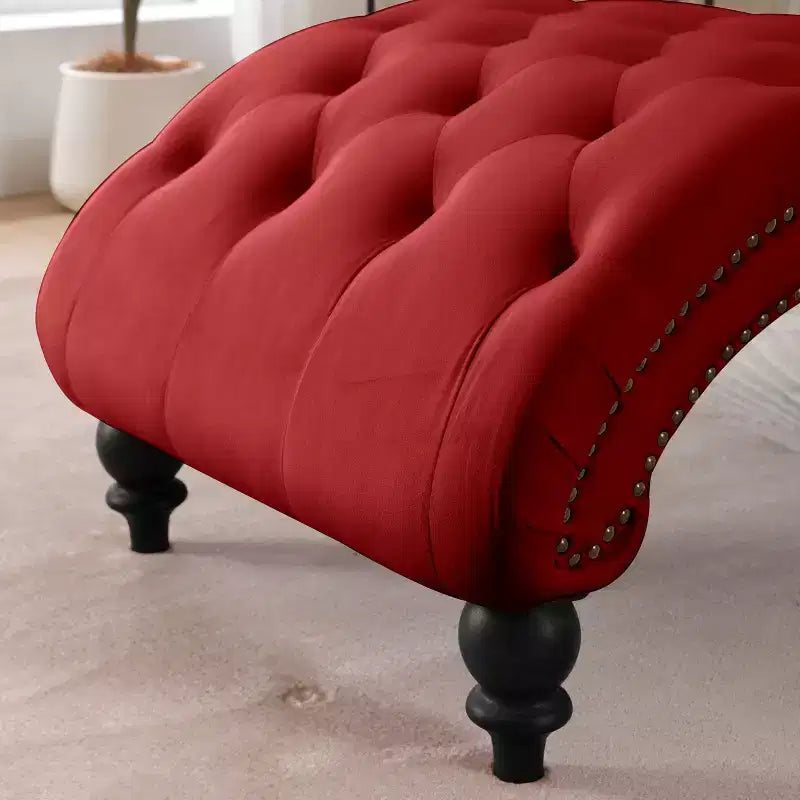 Chaise Longue Vintage in Velluto con Schienale Trapuntato e Bordi con Borchie