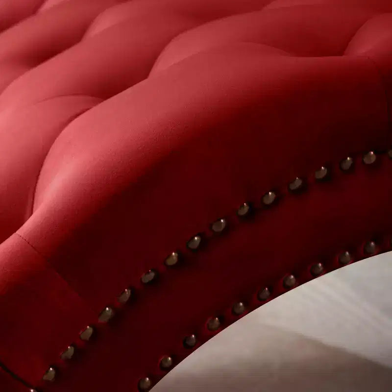Chaise Longue Vintage in Velluto con Schienale Trapuntato e Bordi con Borchie
