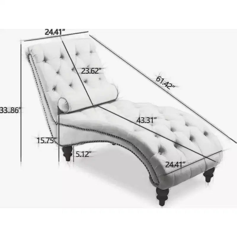 Chaise Longue Vintage in Velluto con Schienale Trapuntato e Bordi con Borchie